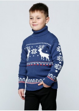 TopHat теплый синий свитер с оленями детский 17111